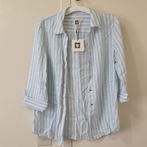 Anne Klein Light Blue Striped Casual Shirt